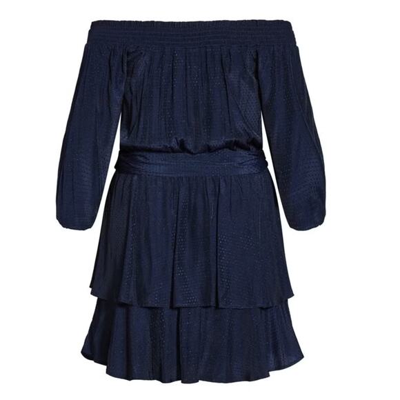 City Chic Cute Frills Navy Off the Shoulder Ruffle Mini Dress Size 14 NWT - Picture 3 of 11